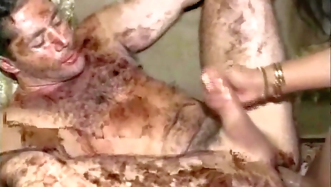 Shemale fucks a dude on a bed with her big round ass