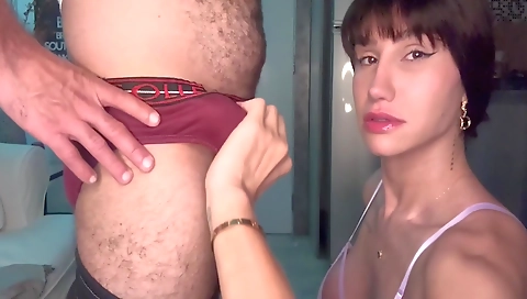 Shaved girl is enjoying anal pounding from a big cock