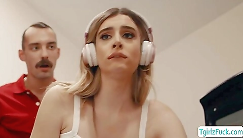 Black and blonde girl is anal fucked by a hard man on her back