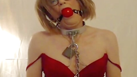 British bitch in red stockings gets to play with a cock