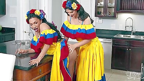 Latina and brunette slut have an interracial anal session