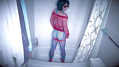 Latina with stockings and lingerie gets fucked in the shower