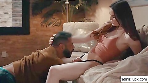 Horny brunette babe plays with her large ass and she rims