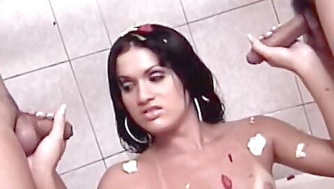 Horny teen gets covered in cum in the sexy threesome