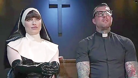 Busty brunette is dressed in sexy pair of stockings