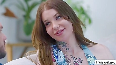 Tattooed shemale anal raped by a guy in her bedroom