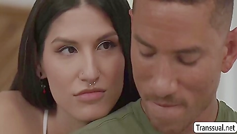 Busty brunette girl and her stepson take it in a hot threesome